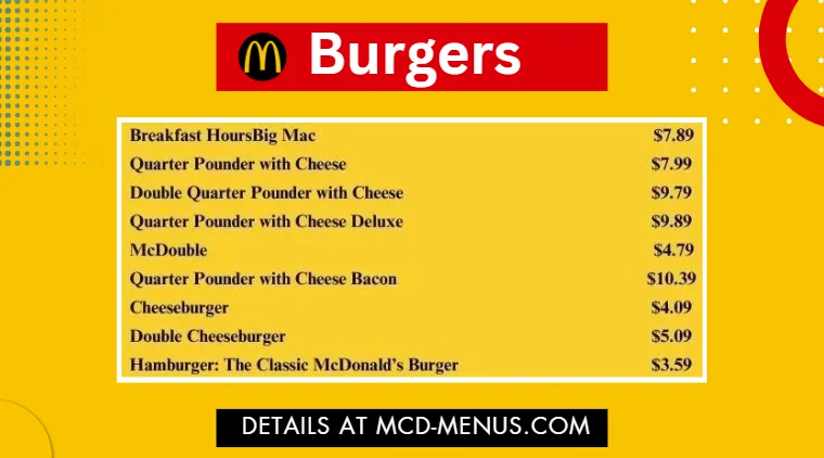 McDonald's Burgers Menu with Prices in USA