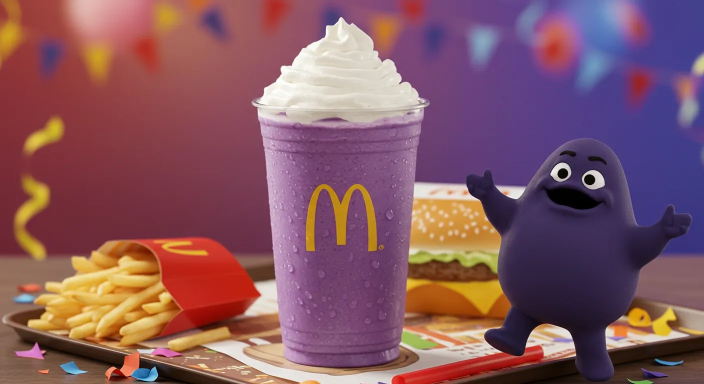 grimace shake 2025, mcdonalds purple shake, grimace birthday shake
